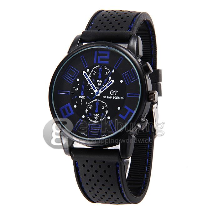 GT Men's Fashion Round Dial PU Band Analog Japanese Quartz Wrist Watch - Dark Blue