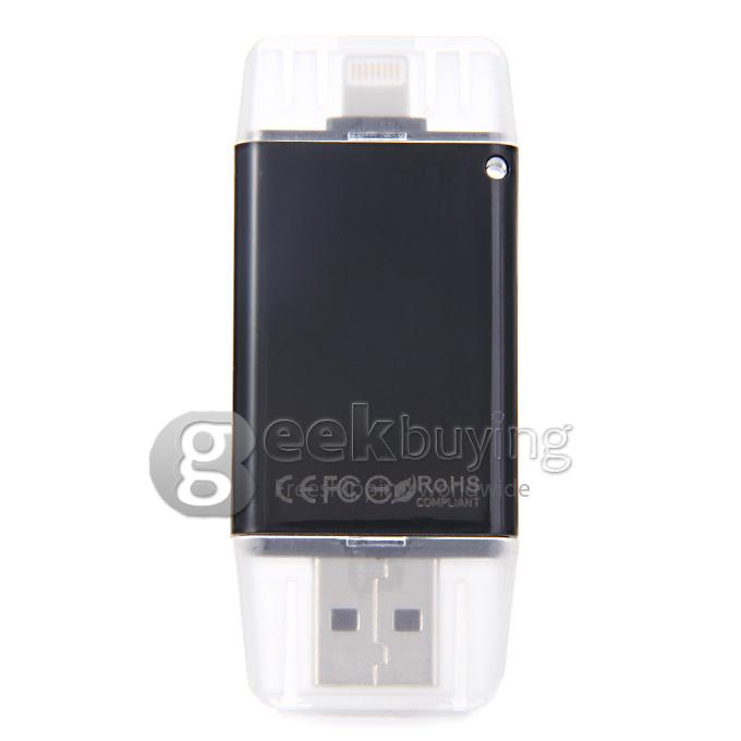 USB i-Flash Device TF SD Card Reader with 8-pin Port for iPhone 5 5S 5C 6 6 plus iOS - Black