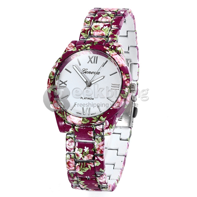 GENEVA Fashion Ceramic Analog Japanese Movement Quartz Wrist Watch for Woman - Purple