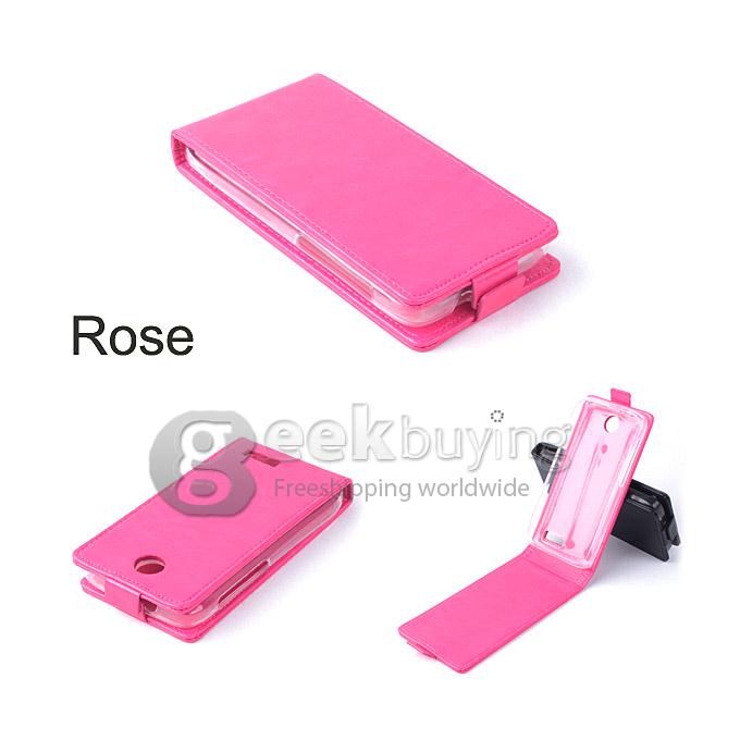 Protective Hard Cover Flip Stand Leather Case for Lenovo A526 - Rose