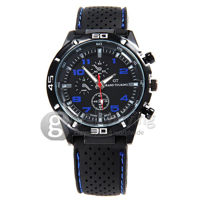 GT W5373 Men's Fashion Round Dial PU Band Analog Japanese Quartz Wrist Watch - Dark Blue