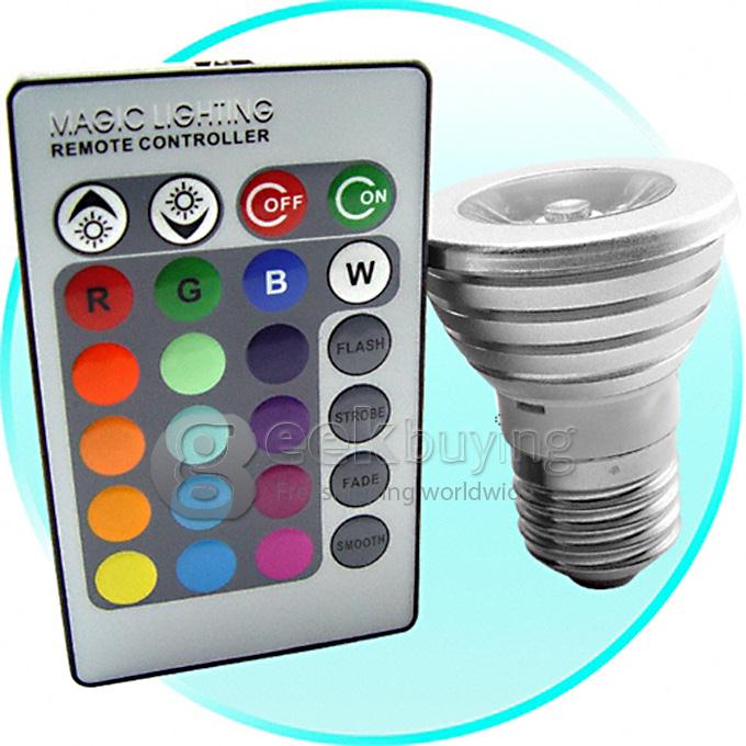 MFX-SD-002 E27 3W RGB LED Bulb Lamp Light 16 Color AC85V-265V + IR Remote