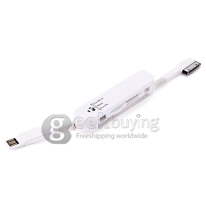 Portable 4 in 1 Foldable USB Data Sync / Charging Cable Adapter for iPhone 4/4S/5S/6 Plus - White