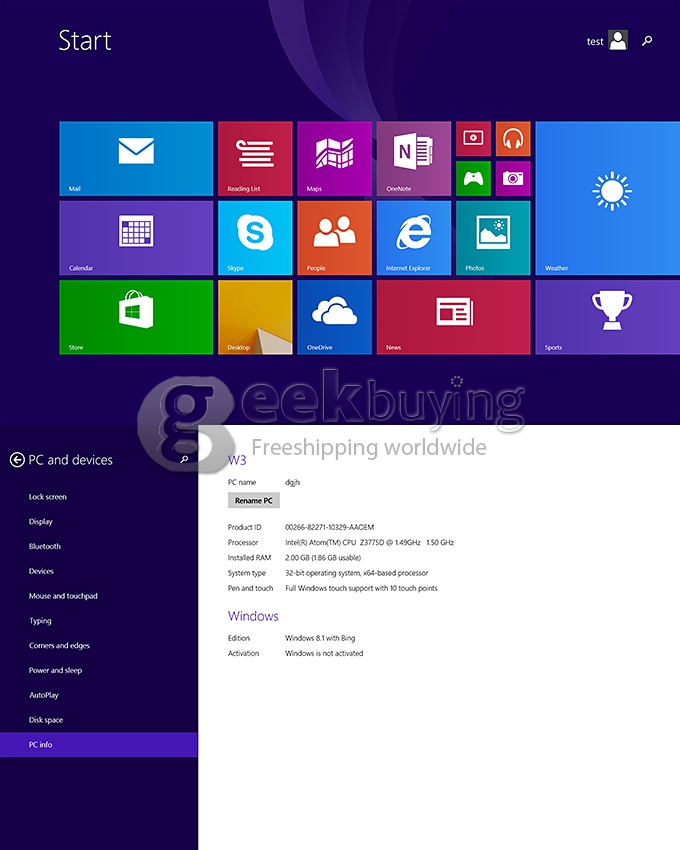 PIPO W3 Windows 8.1 Intel Z3775D Quad Core 2.4 GHz 10.1 Inch 2GB/64GB Tablet PC IPS 1920*1200 WiFi HDMI Bluetooth - Black