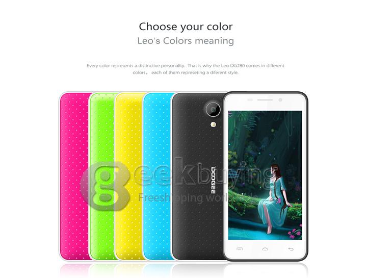 Doogee LEO DG280 MTK6582 Quad Core 1.3GHz 4.5Inch Smartphone Android 4.4 OS 1GB RAM 8GB ROM Dual Cameras 3G GPS - Blue
