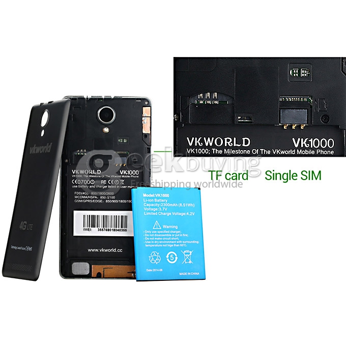 VK1000 5 Inch FDD-LTE 4G Smartphone IPS QHD Screen MTK6582+6290 Dual Platform 1GB RAM 4GB ROM 8.0MP Android 4.2 OTG/GPS - Black