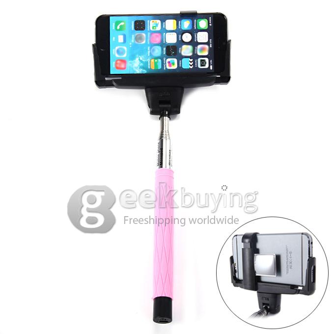 D09 Wireless Bluetooth Selfie Stick Monopod with Mirror for iPhone Galaxy Android - Pink