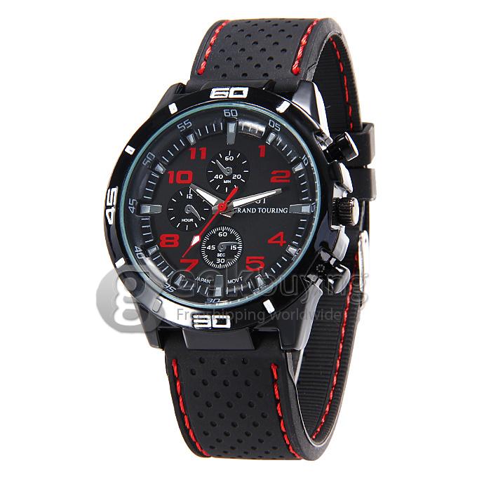 GT W5373 Men's Fashion Round Dial PU Band Analog Japanese Quartz Wrist Watch - Red