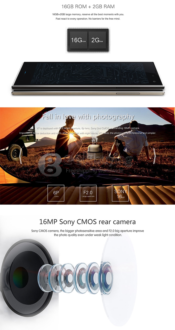 INEW V7 MTK6582 Quad Core 1.3GHz 5.0 Inch Smartphone Android 4.4 OS 2GB RAM 16GB ROM 16.0MP 3G/GPS - White