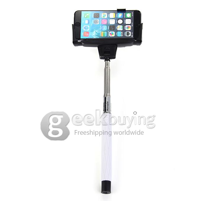 D09 Wireless Bluetooth Selfie Stick Monopod with Mirror for iPhone Galaxy Android - White