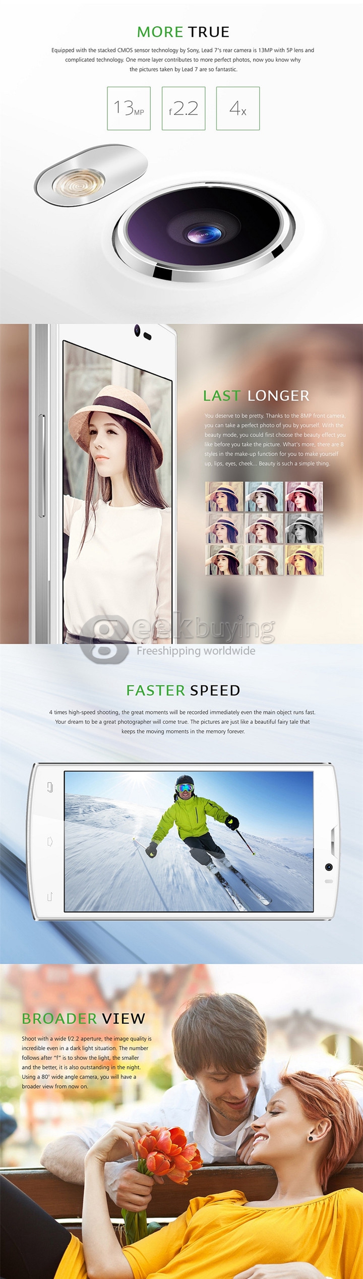 Leagoo Lead 7 5.0Inch Android 4.4 Smartphone MTK6582 Quad Core 1GB/8GB IPS JDI HD Screen 13.0MP 4500mAh Battery - Black