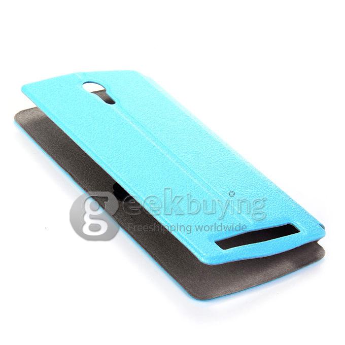 Protective Hard Cover Flip Stand Leather Case for THL T4000 - Blue