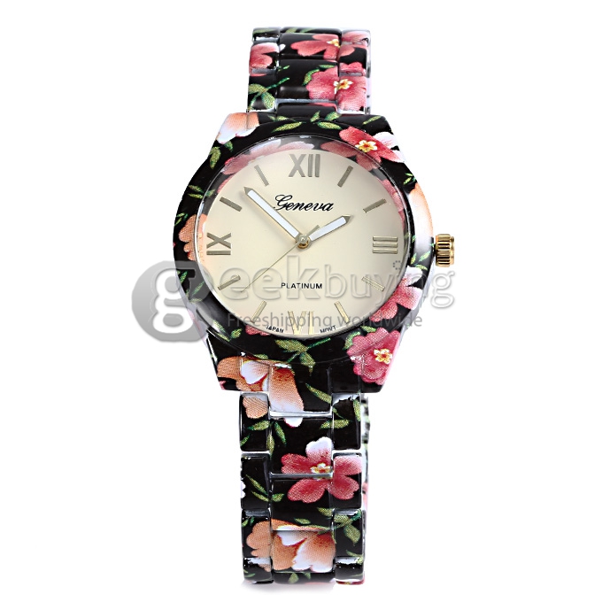GENEVA Fashion Ceramic Analog Japanese Movement Quartz Wrist Watch for Woman - Black