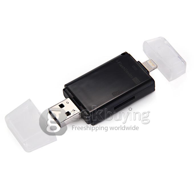 USB i-Flash Device TF SD Card Reader with 8-pin Port for iPhone 5 5S 5C 6 6 plus iOS - Black