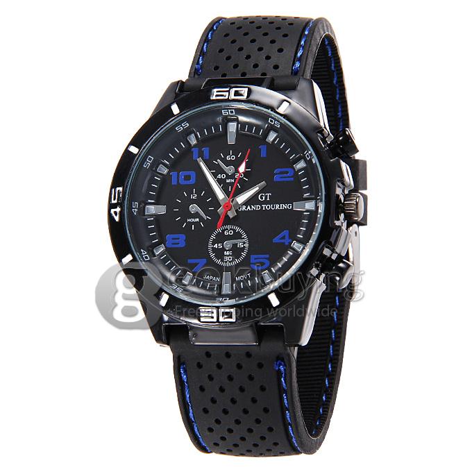 GT W5373 Men's Fashion Round Dial PU Band Analog Japanese Quartz Wrist Watch - Dark Blue
