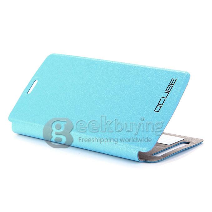 Protective Hard Cover Flip Stand Leather Case for THL T4000 - Blue