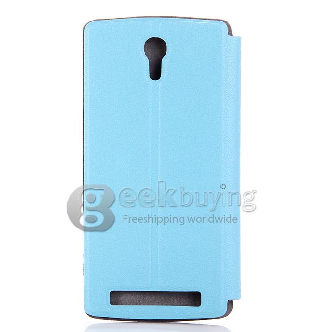 Protective Hard Cover Flip Stand Leather Case for THL T4000 - Blue