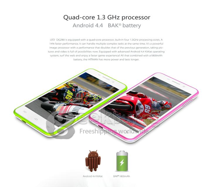 Doogee LEO DG280 MTK6582 Quad Core 1.3GHz 4.5Inch Smartphone Android 4.4 OS 1GB RAM 8GB ROM Dual Cameras 3G GPS - Blue