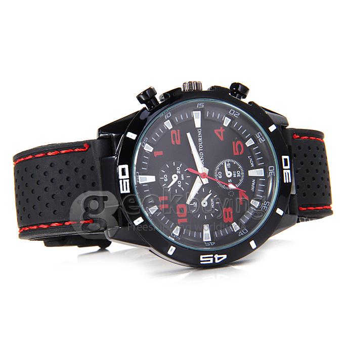 GT W5373 Men's Fashion Round Dial PU Band Analog Japanese Quartz Wrist Watch - Red