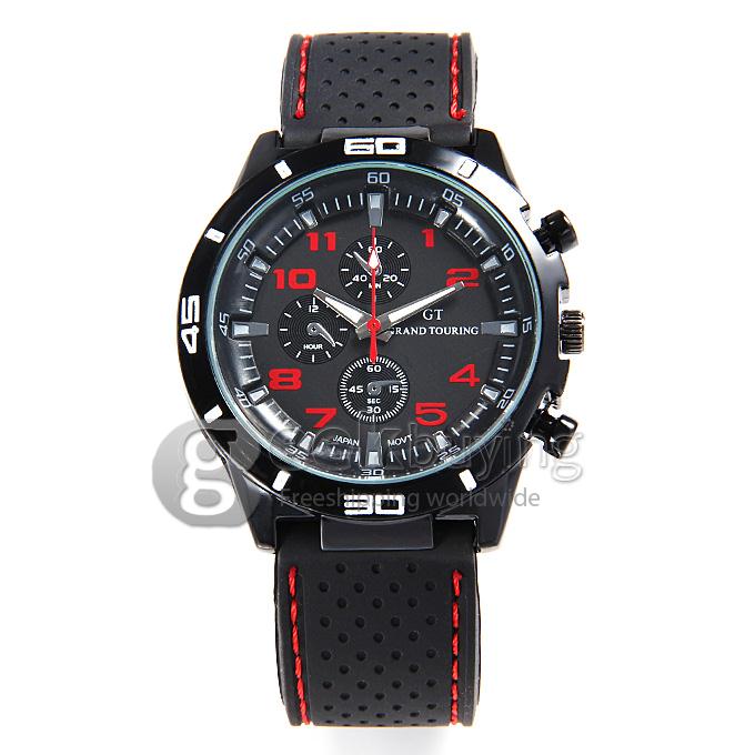 GT W5373 Men's Fashion Round Dial PU Band Analog Japanese Quartz Wrist Watch - Red