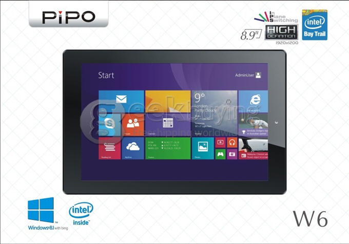 PIPO W6 3G Intel Baytrail-T Z3735F Quad Core 8.9 Inch Tablet PC Windows 8.1 1920*1200 IPS 2GB/32GB Bluetooth - Black