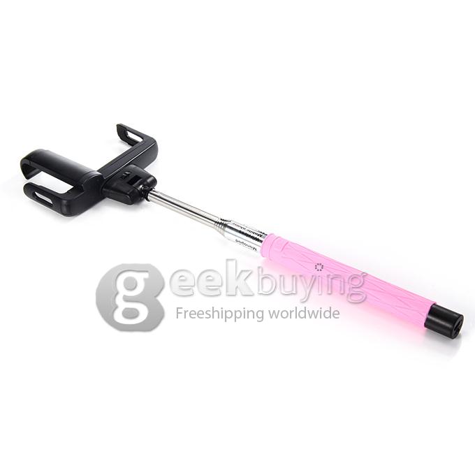D09 Wireless Bluetooth Selfie Stick Monopod with Mirror for iPhone Galaxy Android - Pink