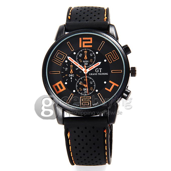 GT Men's Fashion Round Dial PU Band Analog Japanese Quartz Wrist Watch - Orange