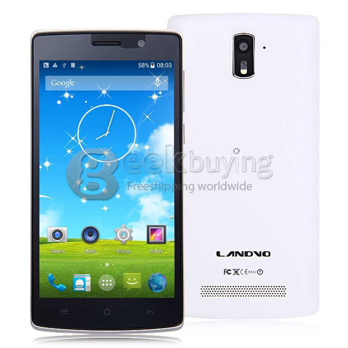 LANDVO L200S 5.0Inch IPS HD MTK6582 Quad Core 1.3GHz Smartphone Android 4.4 1GB RAM 8GB ROM 8MP 2MP Dual SIM 4G - White