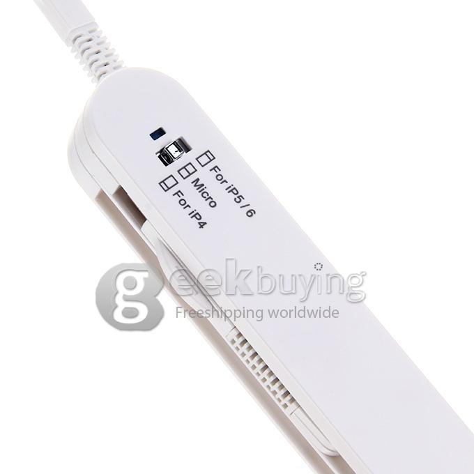 Portable 4 in 1 Foldable USB Data Sync / Charging Cable Adapter for iPhone 4/4S/5S/6 Plus - White