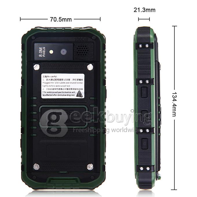 A9 IP68 Android Smartphone Waterproof MTK6582 Quad Core 1.3GHz 4.3 Inch 1GB RAM 8GB ROM 8.0MP 3G GPS OTG- Green