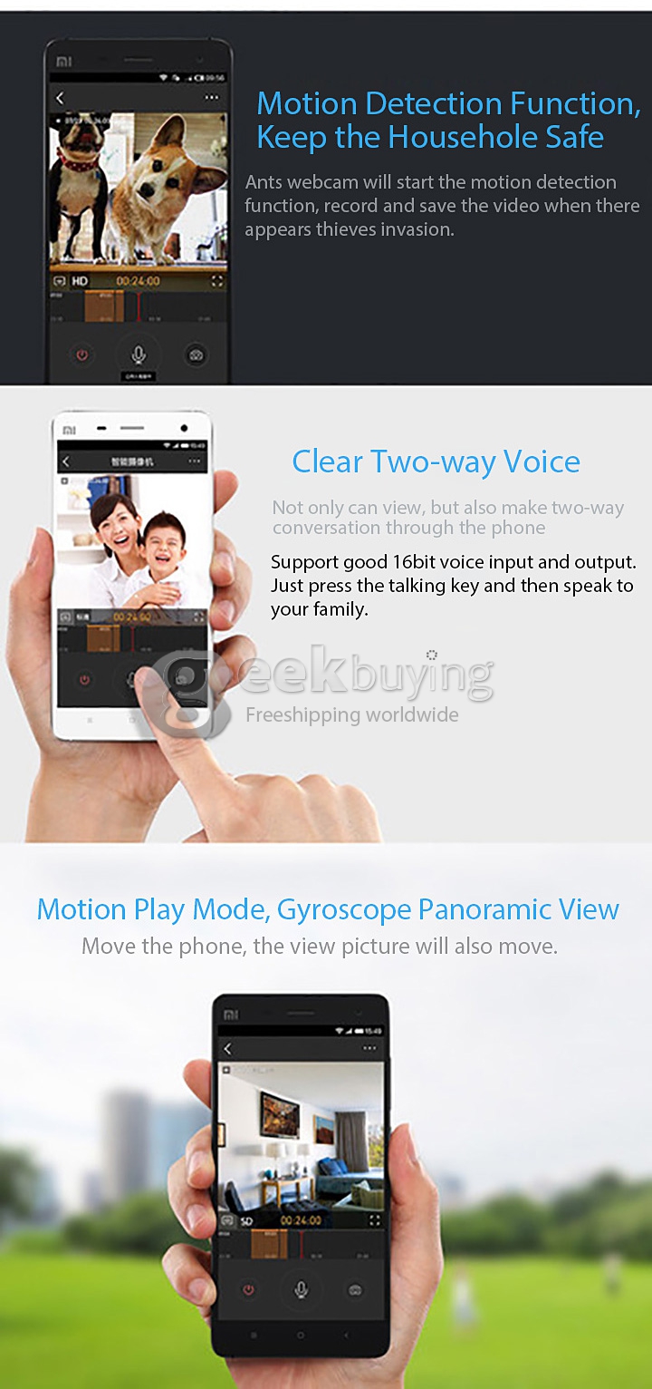 Original Xiaoyi Smart CMOS Camera 1280 x 720 Wireless Control Mini Webcam for iOS Andriod Smartphone PC - White