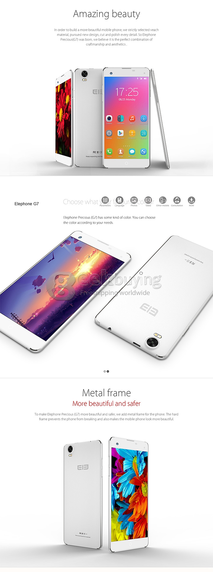 Elephone G7 5.5 Inch 1280*720 MTK6592M Octa Core 1.4GHz Smartphone Android 4.4 1GB 8GB 13.0MP 8.0MP IPS HD Screen-Black