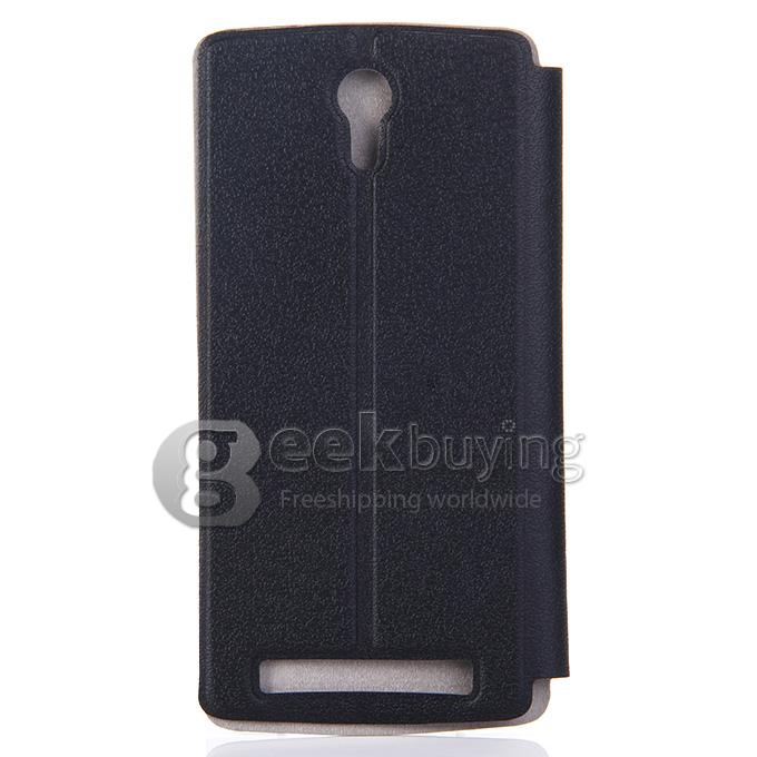 Protective Hard Cover Flip Stand Leather Case for THL T4000 - Black