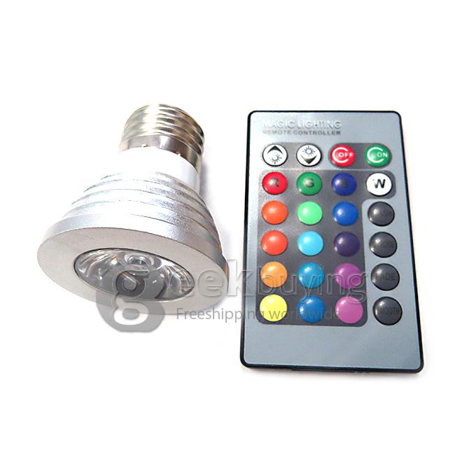 MFX-SD-002 E27 3W RGB LED Bulb Lamp Light 16 Color AC85V-265V + IR Remote