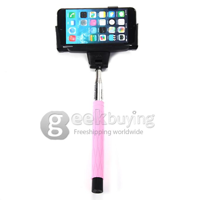 D09 Wireless Bluetooth Selfie Stick Monopod with Mirror for iPhone Galaxy Android - Pink