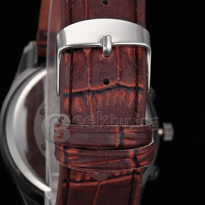 GOGO 1891 Men's Fashion Black Dial Brown Crocodile Leather Band Analog Quartz Watch