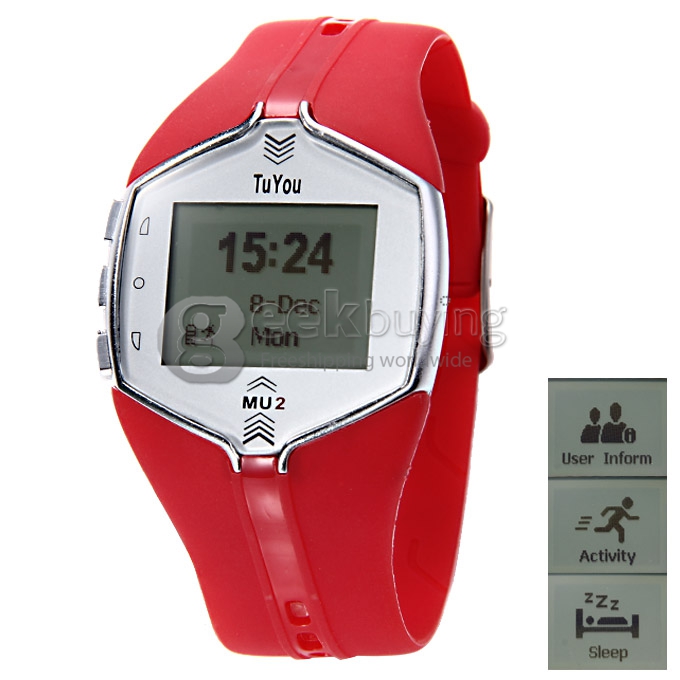 MU2 Unisex Bluetooth Smart Silicone Band Wrist Watch Activity Health Sleep Monitor Mate for Android iOS Mobile - Red