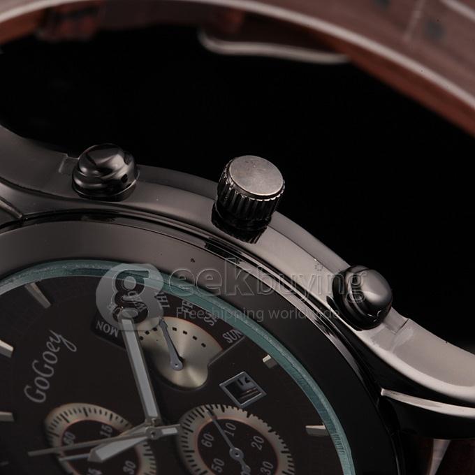 GOGO 1891 Men's Fashion Black Dial Brown Crocodile Leather Band Analog Quartz Watch