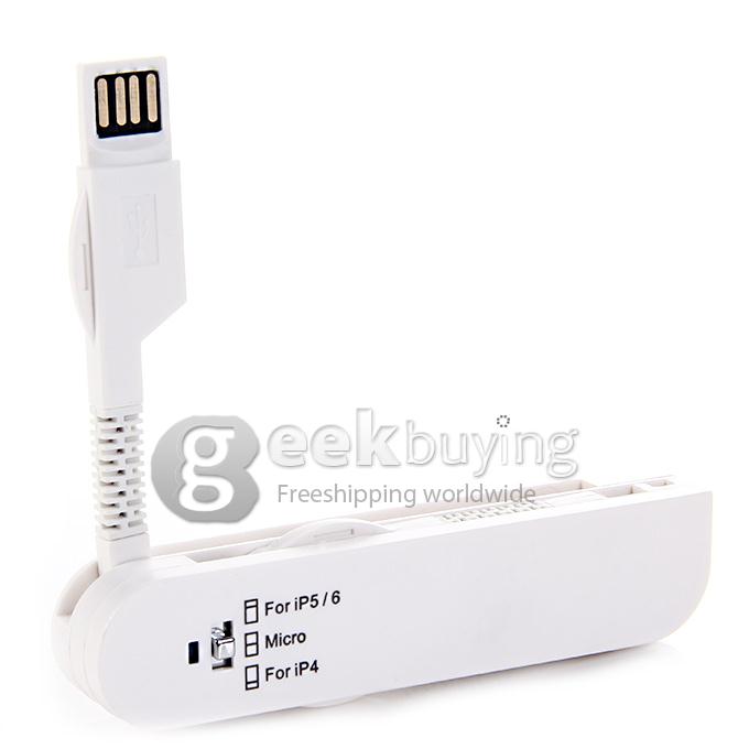 Portable 4 in 1 Foldable USB Data Sync / Charging Cable Adapter for iPhone 4/4S/5S/6 Plus - White
