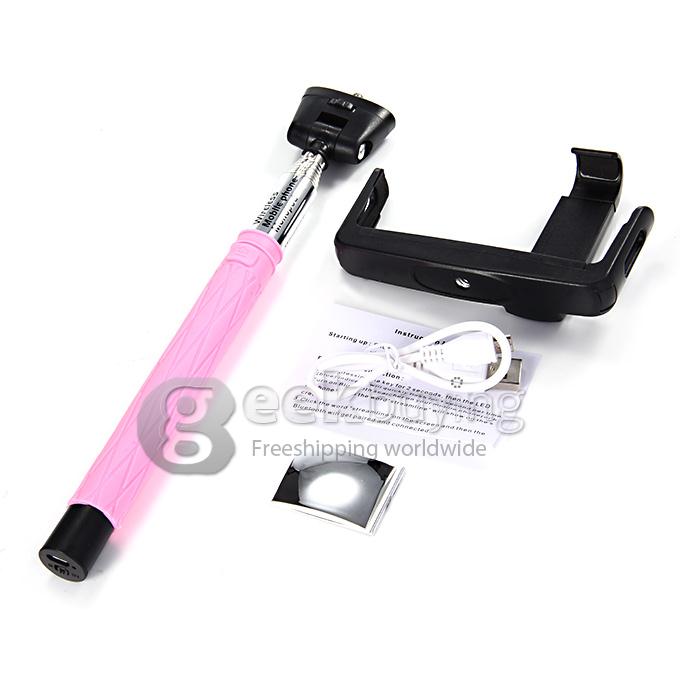 D09 Wireless Bluetooth Selfie Stick Monopod with Mirror for iPhone Galaxy Android - Pink