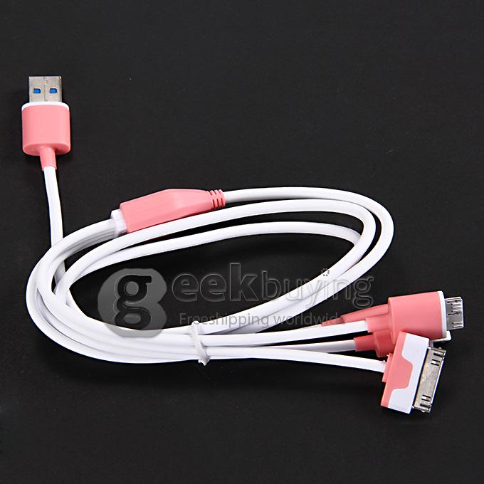 4 in 1 USB / 8 Pin / 32 Pin Data Charging Cable for Apple iPhone 4 4S 6 Plus 5S 5 iPad 2 3 Samsung S5 Note 3 2 - Pink