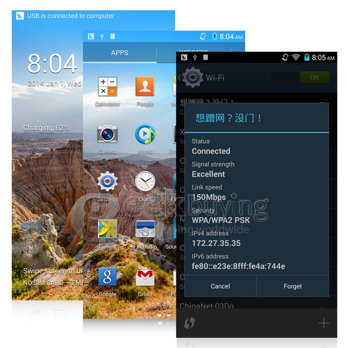 Kingelon N9500 5.7Inch IPS HD MTK6582 Quad Core SmartPhone Android 4.4 1GB+8GB 5.0MP Camera 3G GPS OTG Gesture Sensing -White