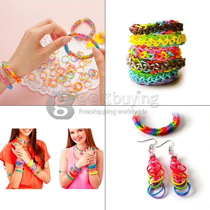 DIY Twist Silicone Bandz Rubber Bands Bracelets for Kids with 600pcs Bands and 24 S-clips Bright Blue