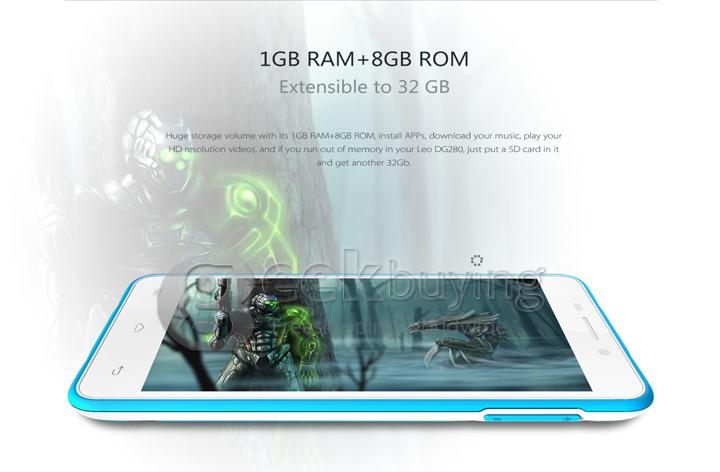 Doogee LEO DG280 MTK6582 Quad Core 1.3GHz 4.5Inch Smartphone Android 4.4 OS 1GB RAM 8GB ROM Dual Cameras 3G GPS - Blue