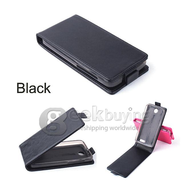 Protective Hard Cover Flip Stand Leather Case for Lenovo A526 - Black