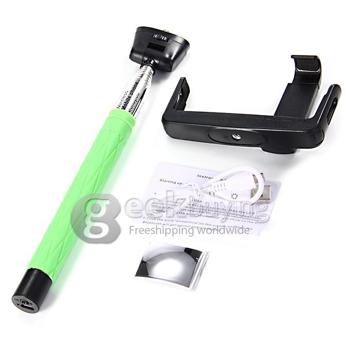 D09 Wireless Bluetooth Selfie Stick Monopod with Mirror for iPhone Galaxy Android - Green