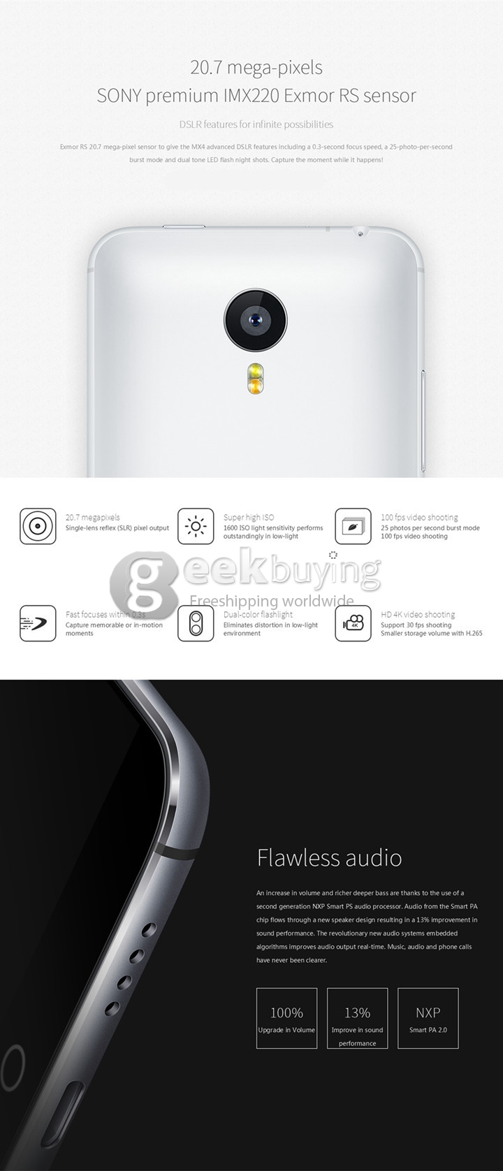 MEIZU MX4 1920 x 1152 4G MTK6595 Octa Core 5.36 Inch Smartphone 2GB RAM 32GB ROM 20.70MP Flyme 4.0/Android 4.4 FHD+ Corning Gorilla Glass 3 - Gray
