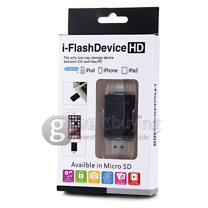 USB i-Flash Device TF SD Card Reader with 8-pin Port for iPhone 5 5S 5C 6 6 plus iOS - Black