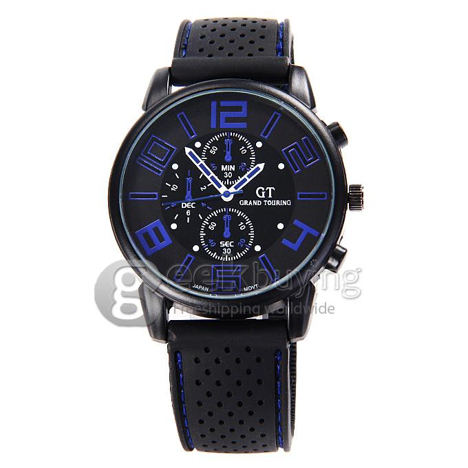 GT Men's Fashion Round Dial PU Band Analog Japanese Quartz Wrist Watch - Dark Blue