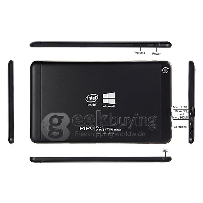 PIPO W2F Intel Baytrail-T Z3735F Quad Core 8 Inch Tablet PC Windows 8.1 1280*800 IPS 2GB/32GB - Black